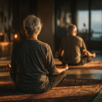 Katta yoshdagi oila yoga mashqi qilayotgan